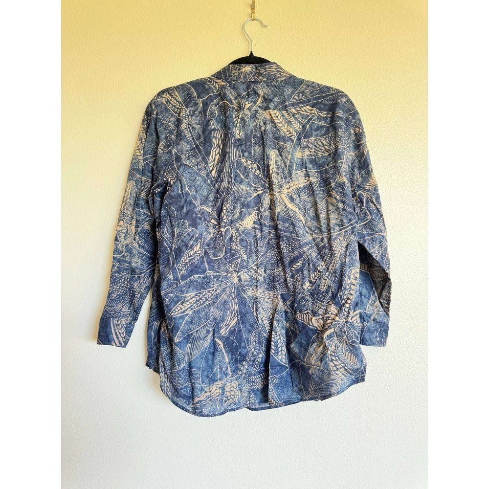 Lauren Ralph Lauren Blue Tropical Leaf Print Button Down Shirt XL Cotton Coastal - Picture 2 of 4